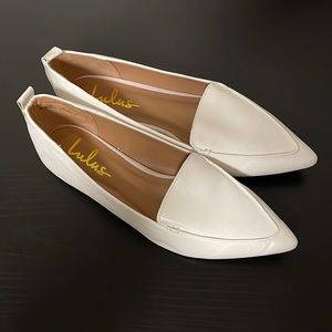 Lulu’s White Faux Leather Pointed Loafers